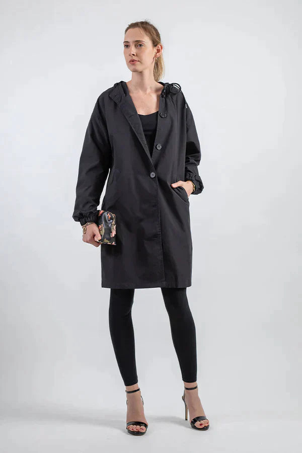 Women’s Rain Jacket – Relaxed Fit – Hooded – Button Front – Water-Repellent – Lightweight
