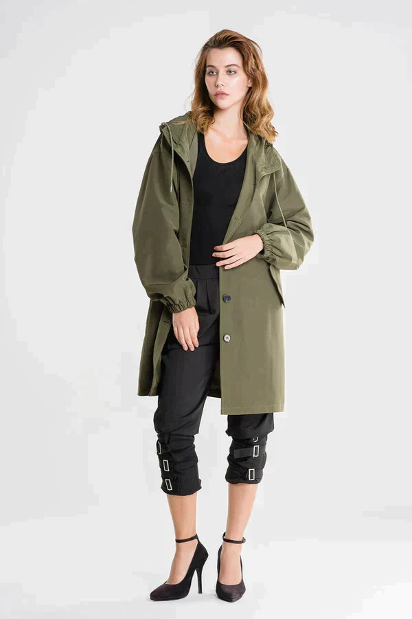 Women’s Rain Jacket – Relaxed Fit – Hooded – Button Front – Water-Repellent – Lightweight