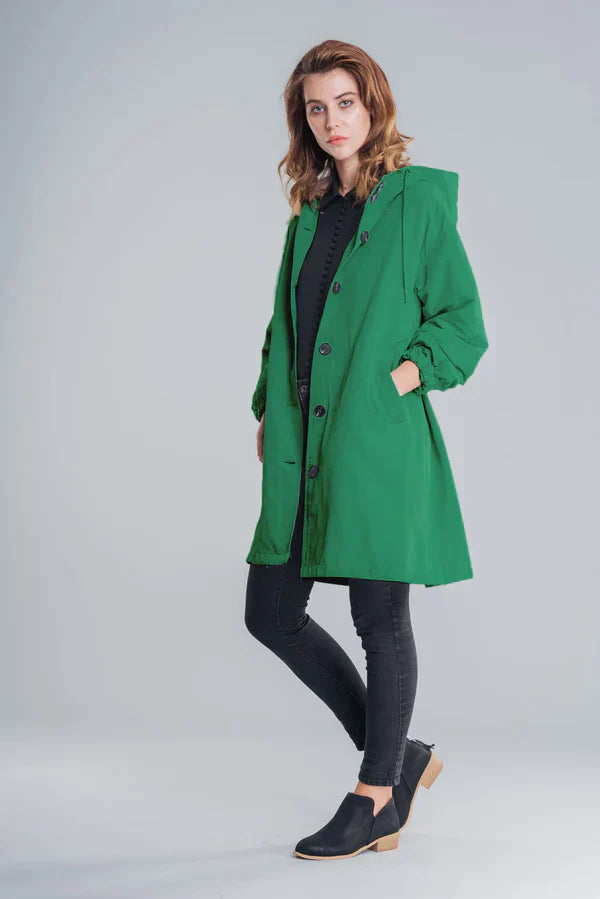 Women’s Rain Jacket – Relaxed Fit – Hooded – Button Front – Water-Repellent – Lightweight