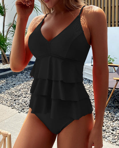 Ingrid – Solid Color Tankini with Ruching and Slit