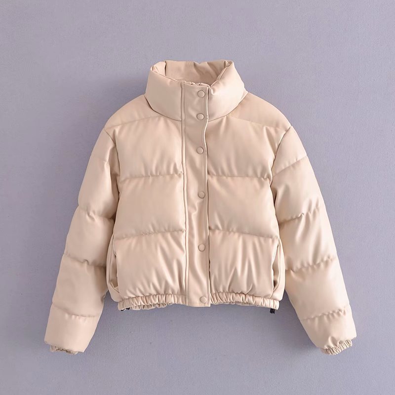 PUCette Short Padded Parka For Women Warm Cotton Filled PU Exterior Winter Coat Cozy Fit