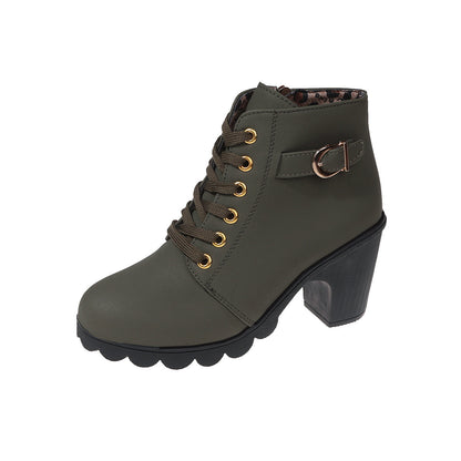 Women's lace-up ankle boots | Chunky heel with zipper