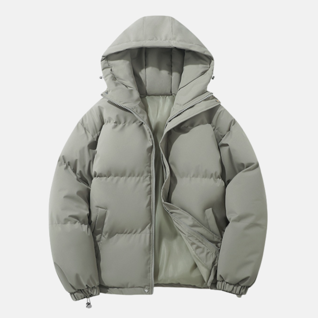 Mens Padded Hooded Coat With Elasticated Hem For Cold Winter Weather Synthetic Insulated Outerwear By TrendAura