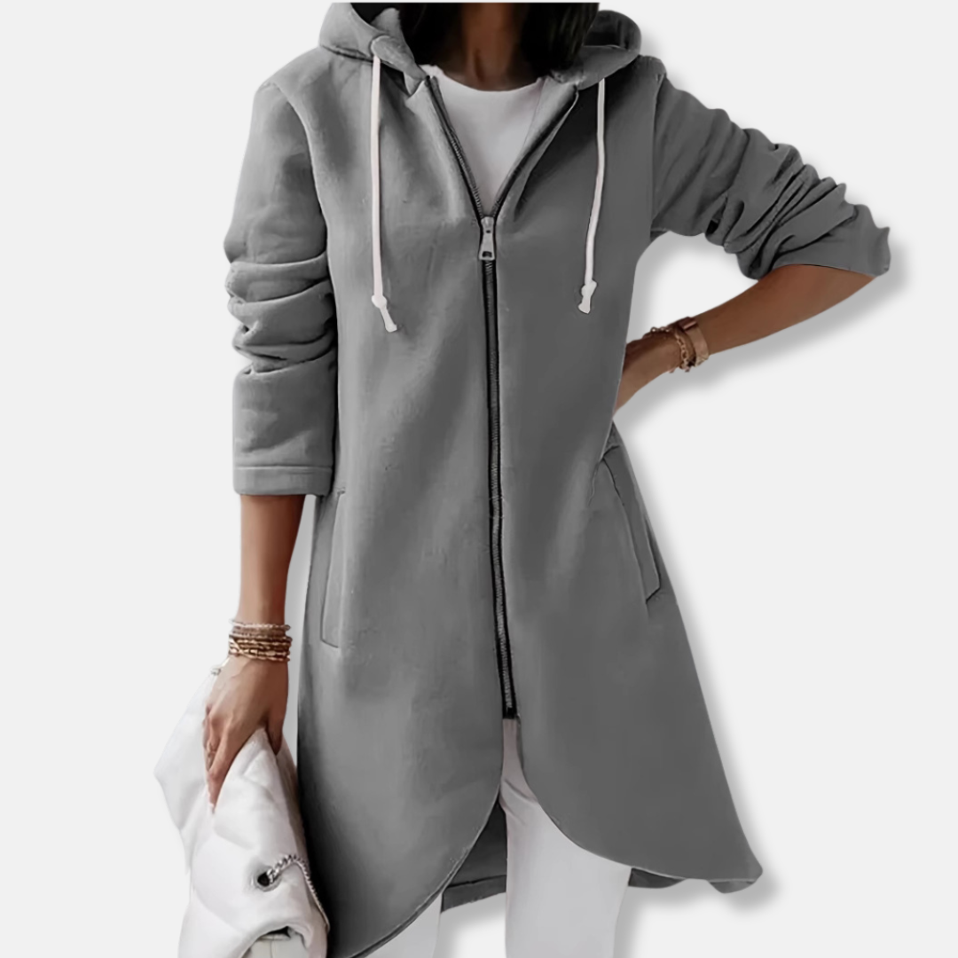 Women’s Hooded Cardigan - Knit - Long Length - Full Zip - Asymmetrical Hem