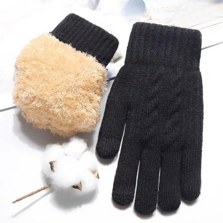 Mens Winter Knit Touch Screen Gloves With Double Layer Plush Lining Warm Insulated Handwear