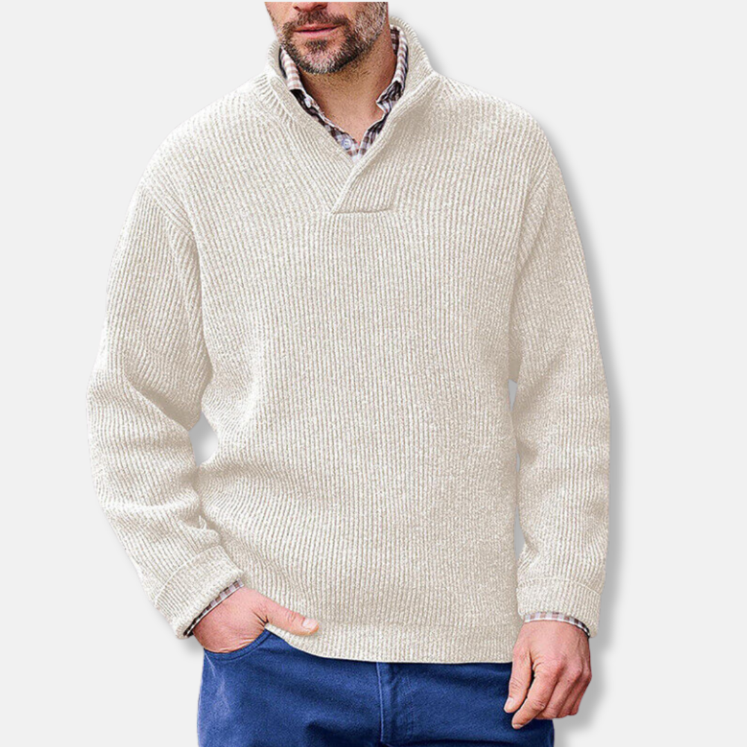 Men's Cotton Blend Pullover Sweatshirt With Stand Collar V Neck Loose Fit Long Sleeve