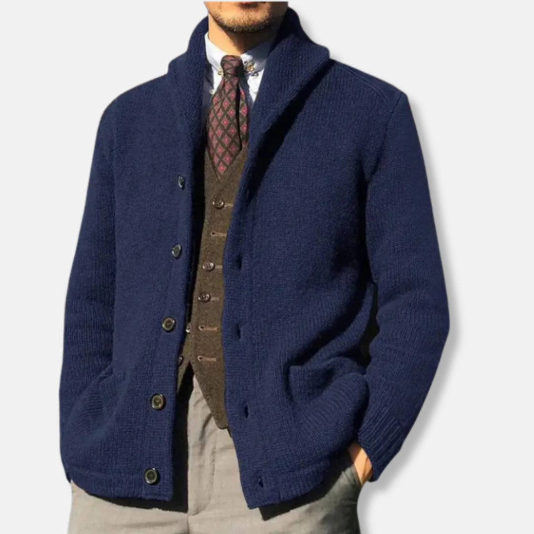 Mens Cardigan Wool Knit Regular Fit With Shawl Collar Button Front Ribbed Cuffs Design