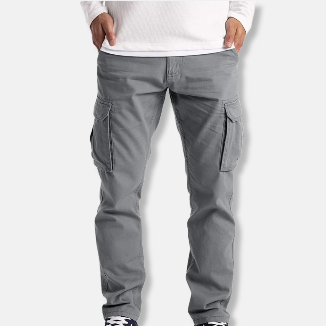 Men's Cotton Blend Cargo Pants With Straight Fit And Full Length Design With Practical Cargo Pockets