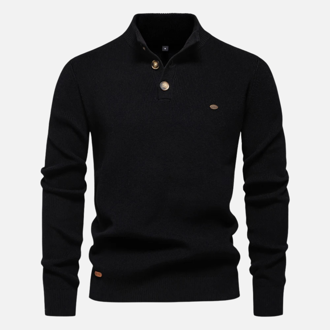 Men's Wool Blend Turtleneck Sweater With Button Details Slim Fit Rib Knit Warm Casual Layer