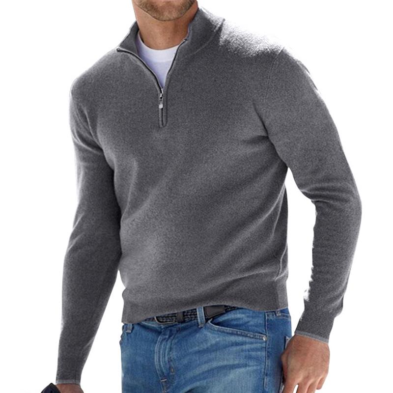 Mens Half Zip Knit Sweater Soft Warm Relaxed Fit With Ribbed Edges Versatile Layering Essential