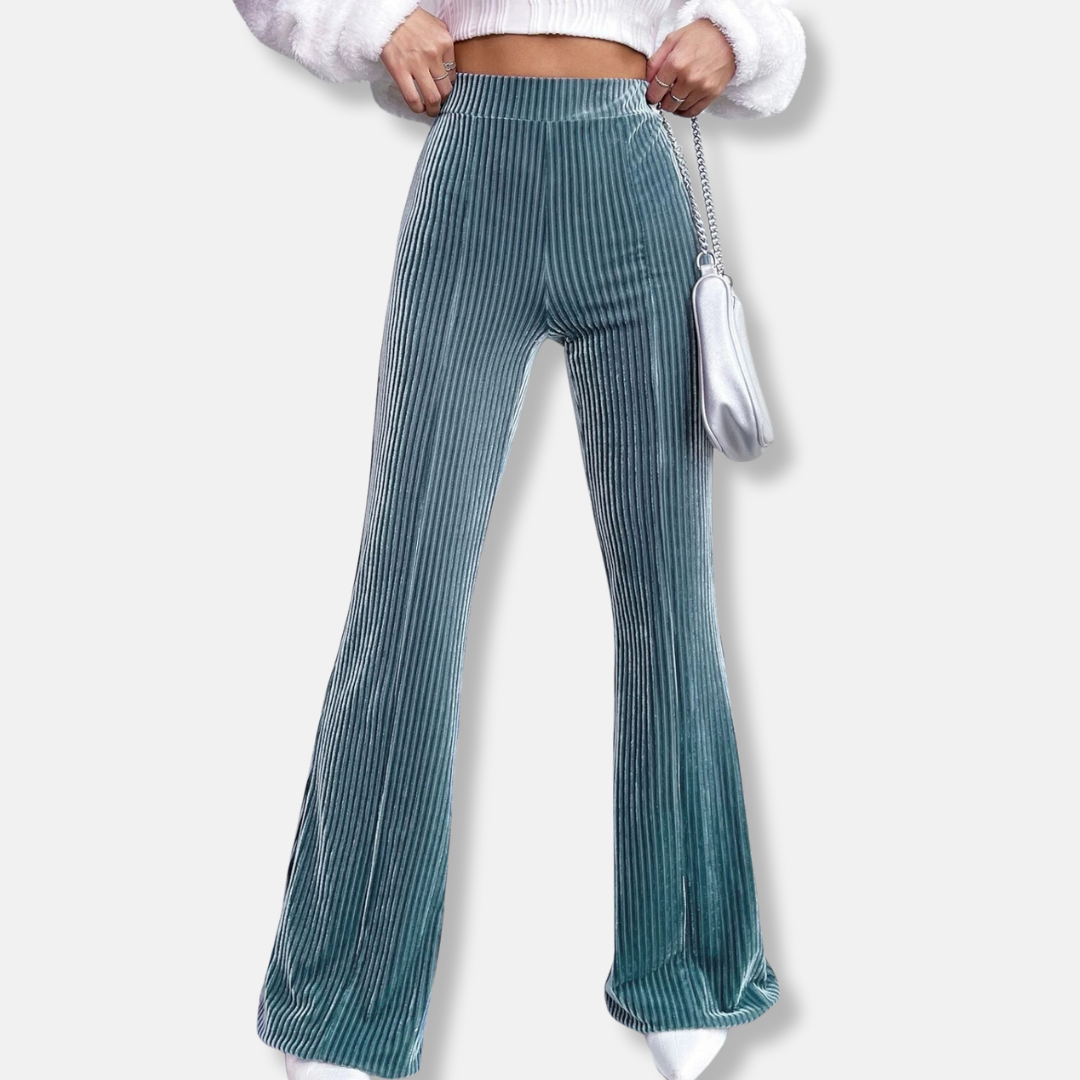 Nordisk-Flair Velvet Ribbed Wide Leg Flared Pants For Women High Waist Pull-On Comfort