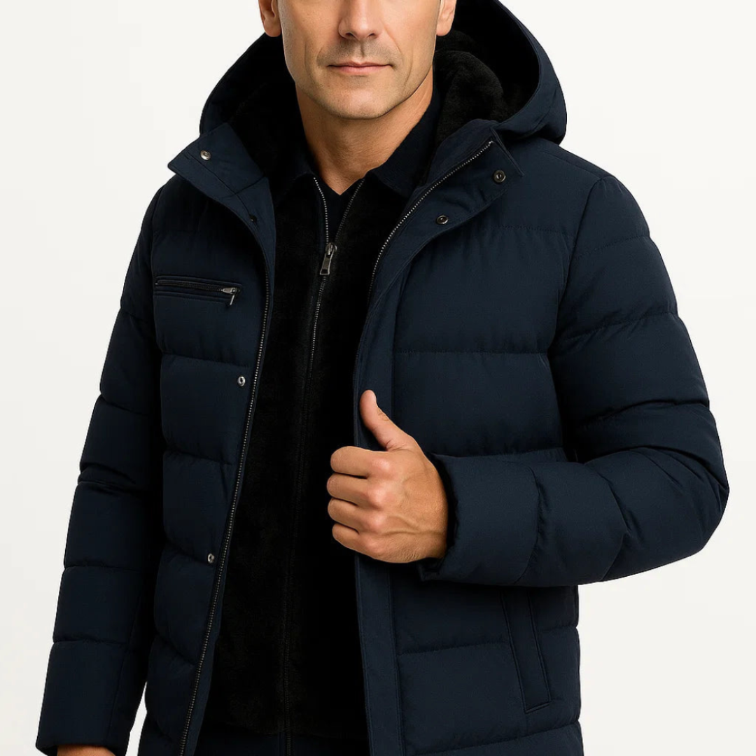 Mens Hooded Puffer Coat Warmth Insulated Winter Outerwear For Men Trendy Style Cozy Windproof