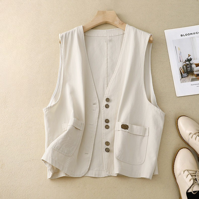 Women's Button Vest with Relaxed Fit and Versatile Style - TrendAura