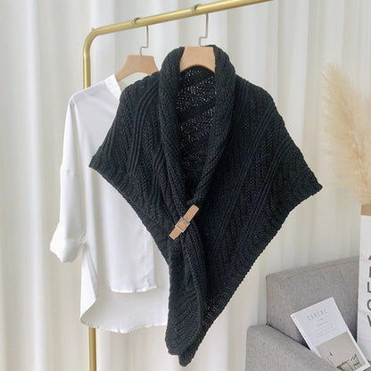 Triangle Knitted Shawl with Leather Loop