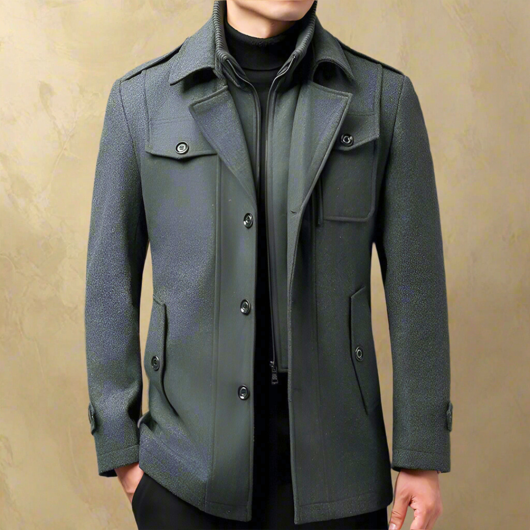 Massimo Men's Trench Coat Premium Wool Blend Classic Long Overcoat For Modern Gentleman