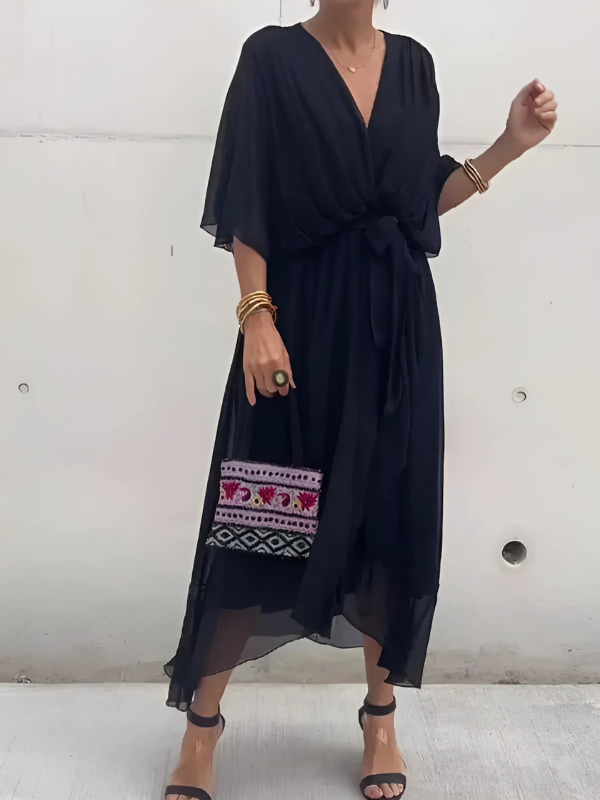 Women's Wrap Midi Dress with Adjustable Tie and Flattering Fit