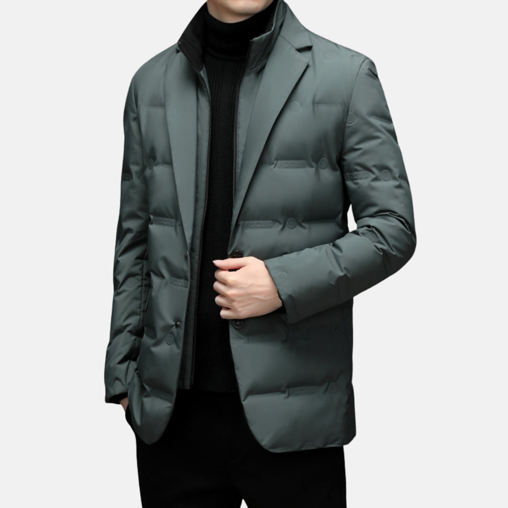 TrendAura Nordisk Flair Mens Duck Down Jacket Quilted Insulated Tailored Fit Two Button Front