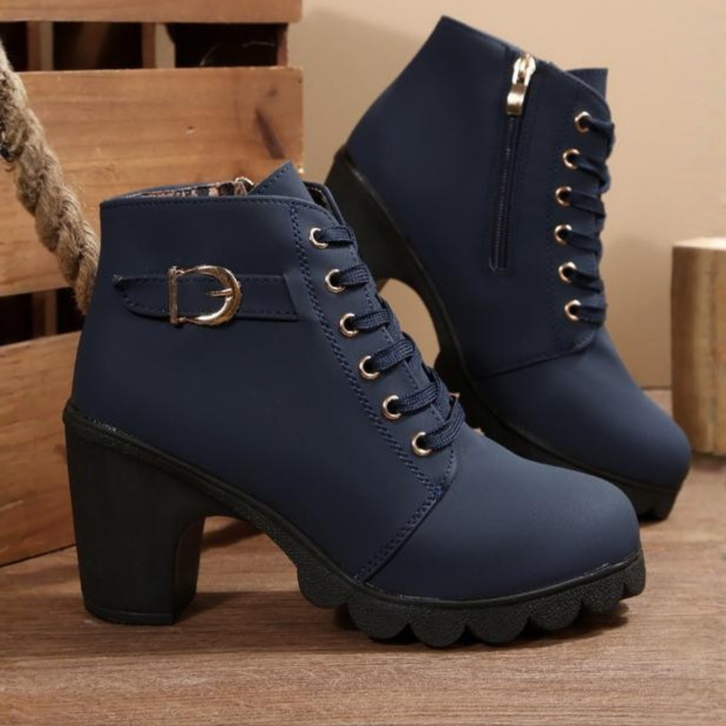 Women's Lace-Up Chunky Ankle Boots with Sturdy Sole and Versatile Style