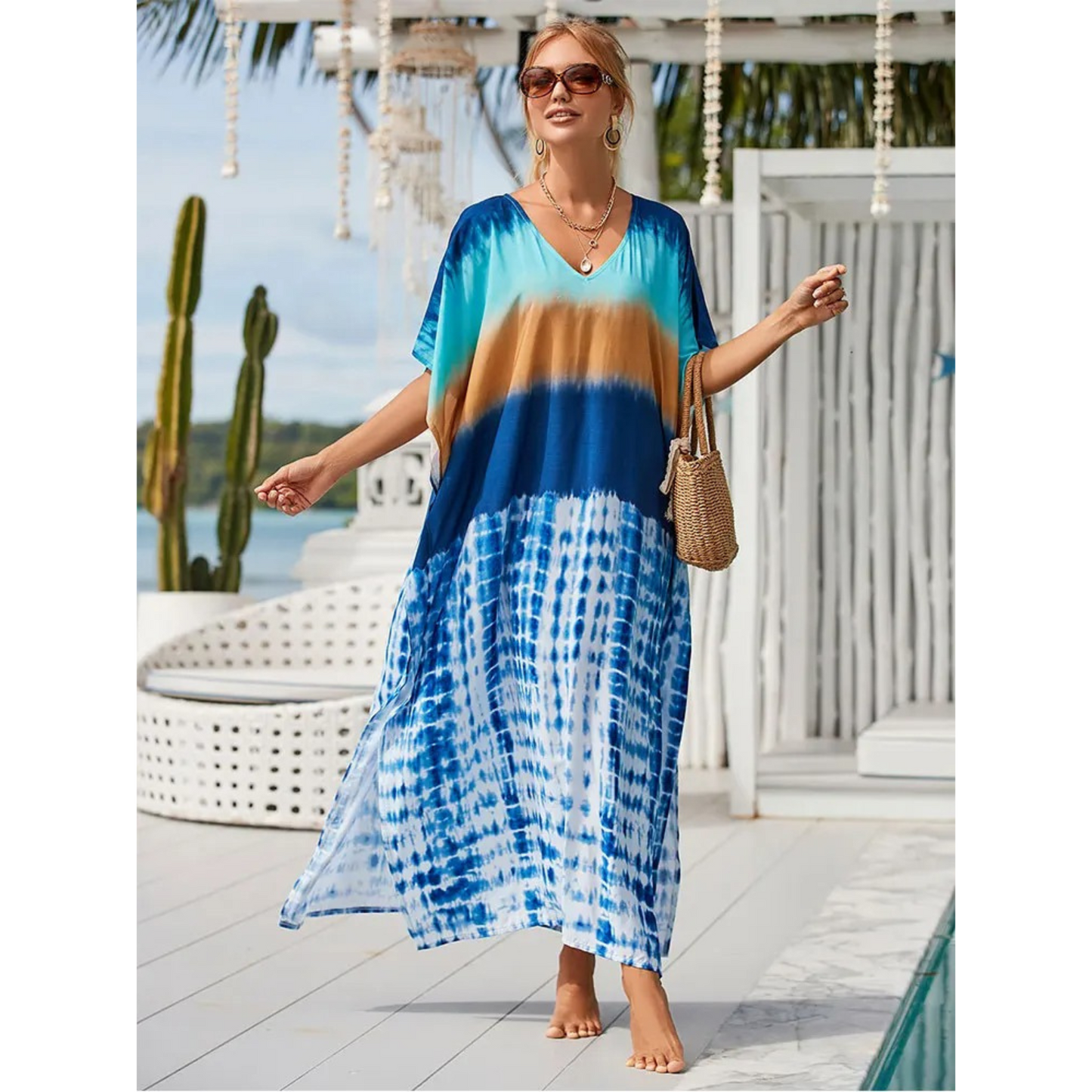 Women's Kaftan - Light and Airy - Loose Fit - V-Neck Beachwear