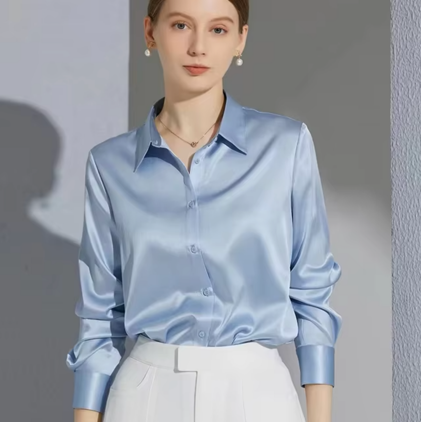 Paige Satin Blouse For Women Luxurious Sheen Lightweight Comfort Versatile Professional Top