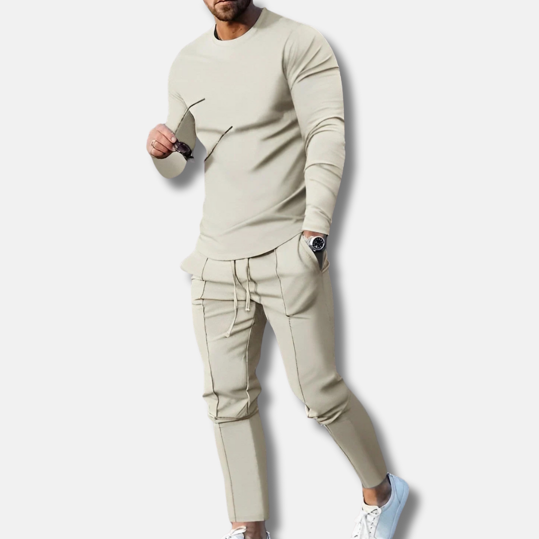 Men's Two Piece Sweatsuit Set Slim Fit Cotton Blend Crew Neck Drawstring Pants Everyday Comfort
