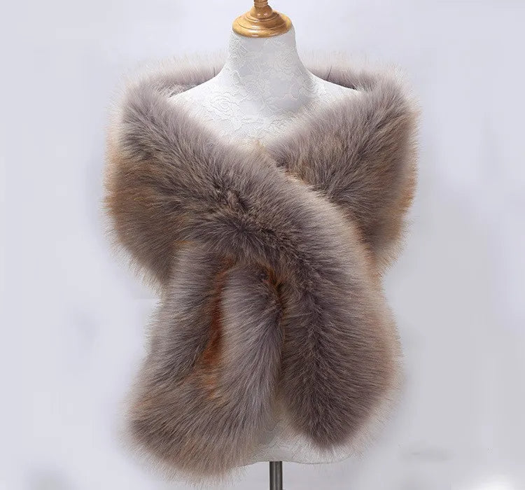 Plush Fur Trim Wrap Style Shawl | Solid Shoulder Coverage Shawl