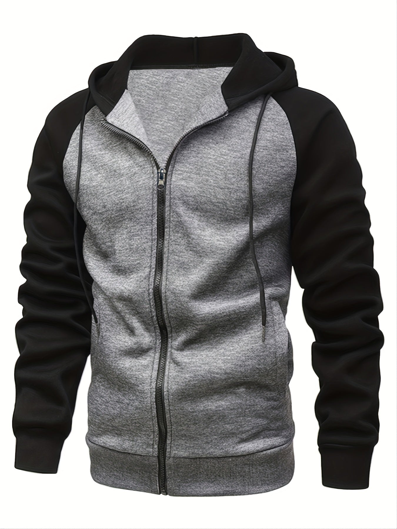Men's Two-Tone Zipper Hoodie With Long Sleeves - Bold, Versatile Zip Up Sweatshirt