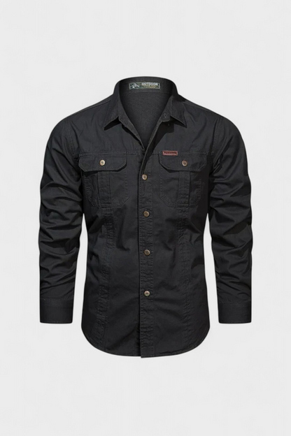 Men's Utility Button-Up Shirt Long Sleeve With Chest Pockets And Reinforced Stitching Classic Fit