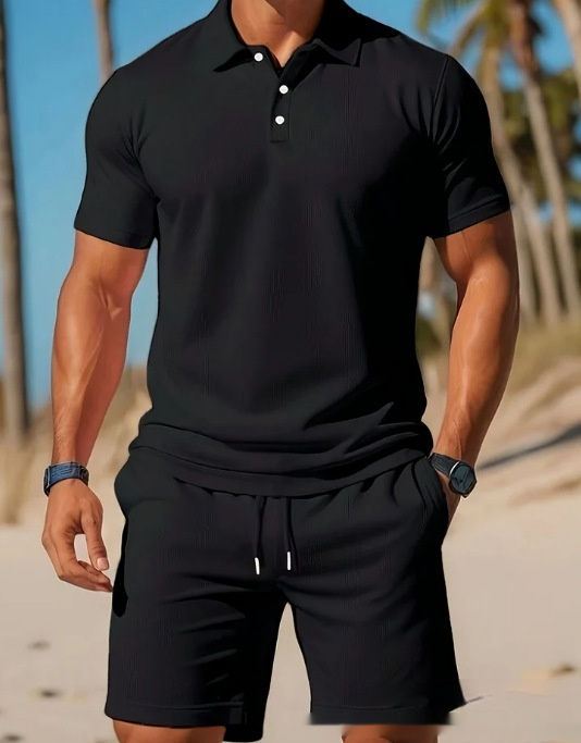 Mens Polo Shirt And Shorts Set Summer Essential Lightweight Breathable Comfort For Casual Outings