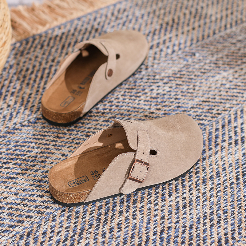 Women's Suede Slides with Closed Toe and Buckle