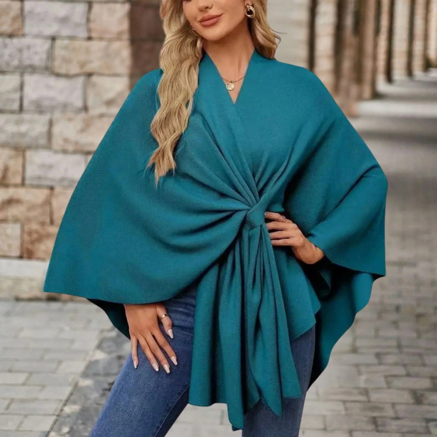 Women's Draped Poncho with Versatile Style and Lightweight Fabric