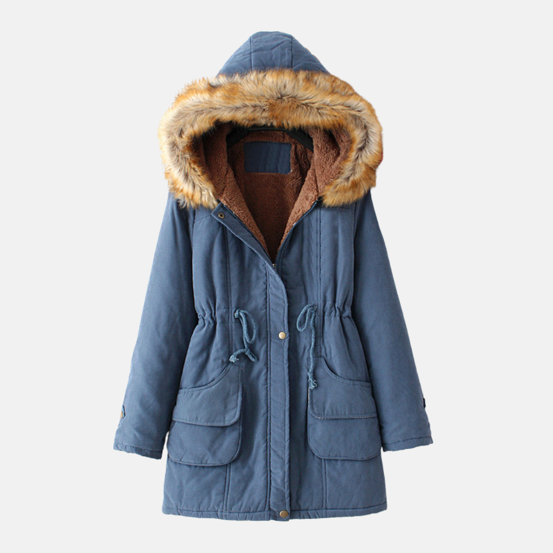 TrendAura Womens Parka Coat Slim Regular Fit With Sherpa Lining And Faux Fur Hood For City Winter Warmth