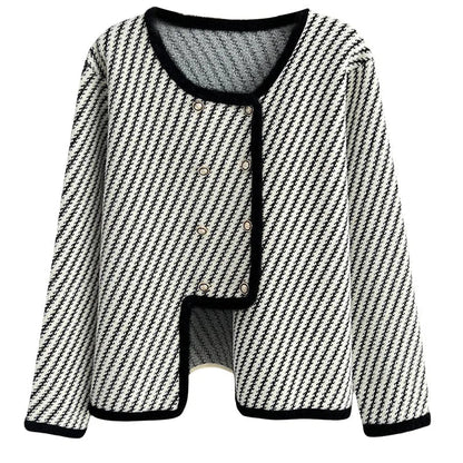 Magdalena Elegant Bouclé Jacket For Women With Asymmetric Closure Houndstooth Pattern