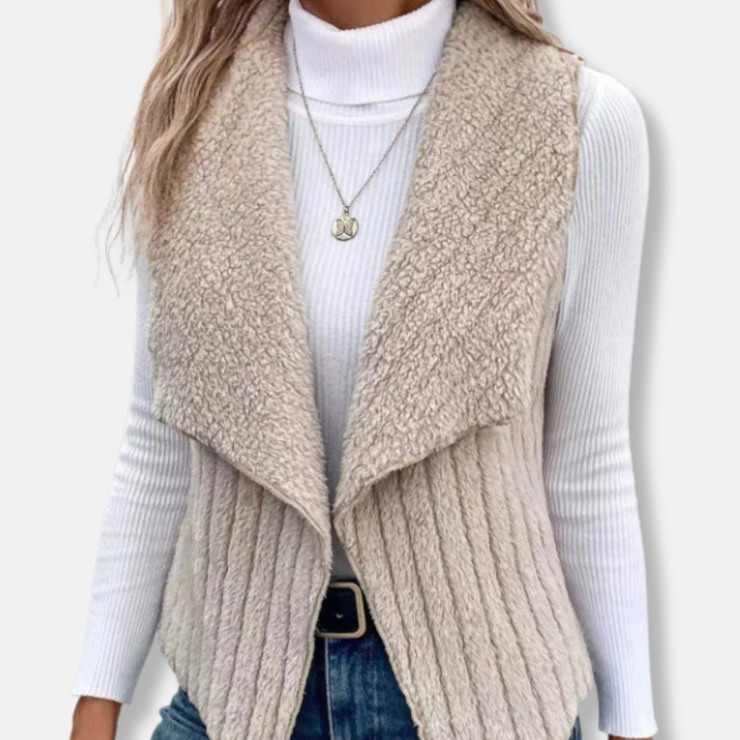 Women’s Vest - Knit Blend - Sleeveless - Shawl Collar - Hip Length