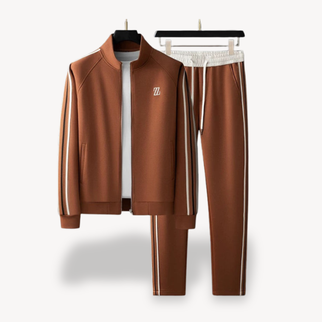 Men's Slim Fit Training Set With Zip Jacket And Drawstring Pants In Breathable Stretch Fabric