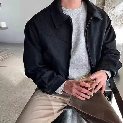 TrendAura Stéphane Parker Mens Luxury Suede Streetwear Jacket With Classic Lapel And Modern Loose Fit For Spring