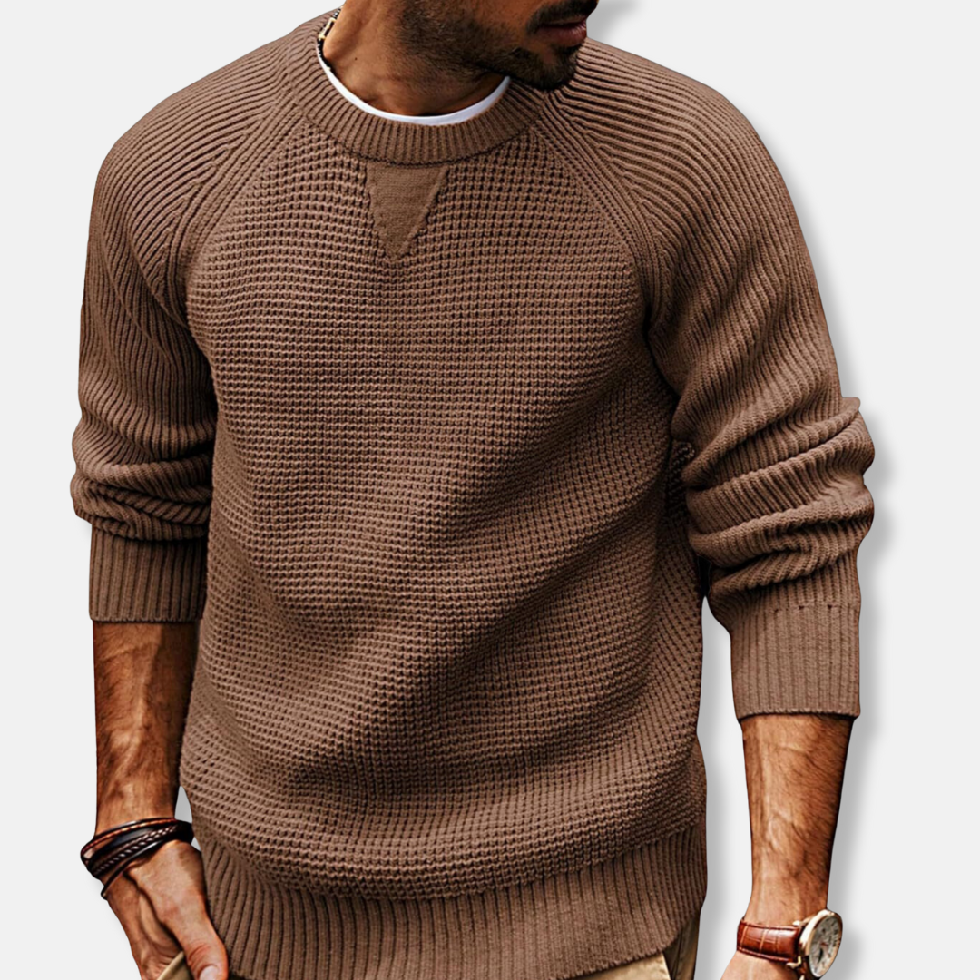 Men's Knit Texture Crew Neck Sweatshirt With Long Raglan Sleeves For Casual Fall Style And Comfort