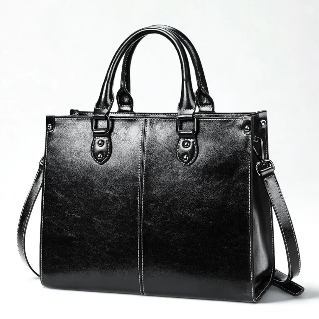 TrendAura Arden Structured Tote Bag - Genuine Leather, Polished Structured Silhouette, Spacious Work To Weekend Interior