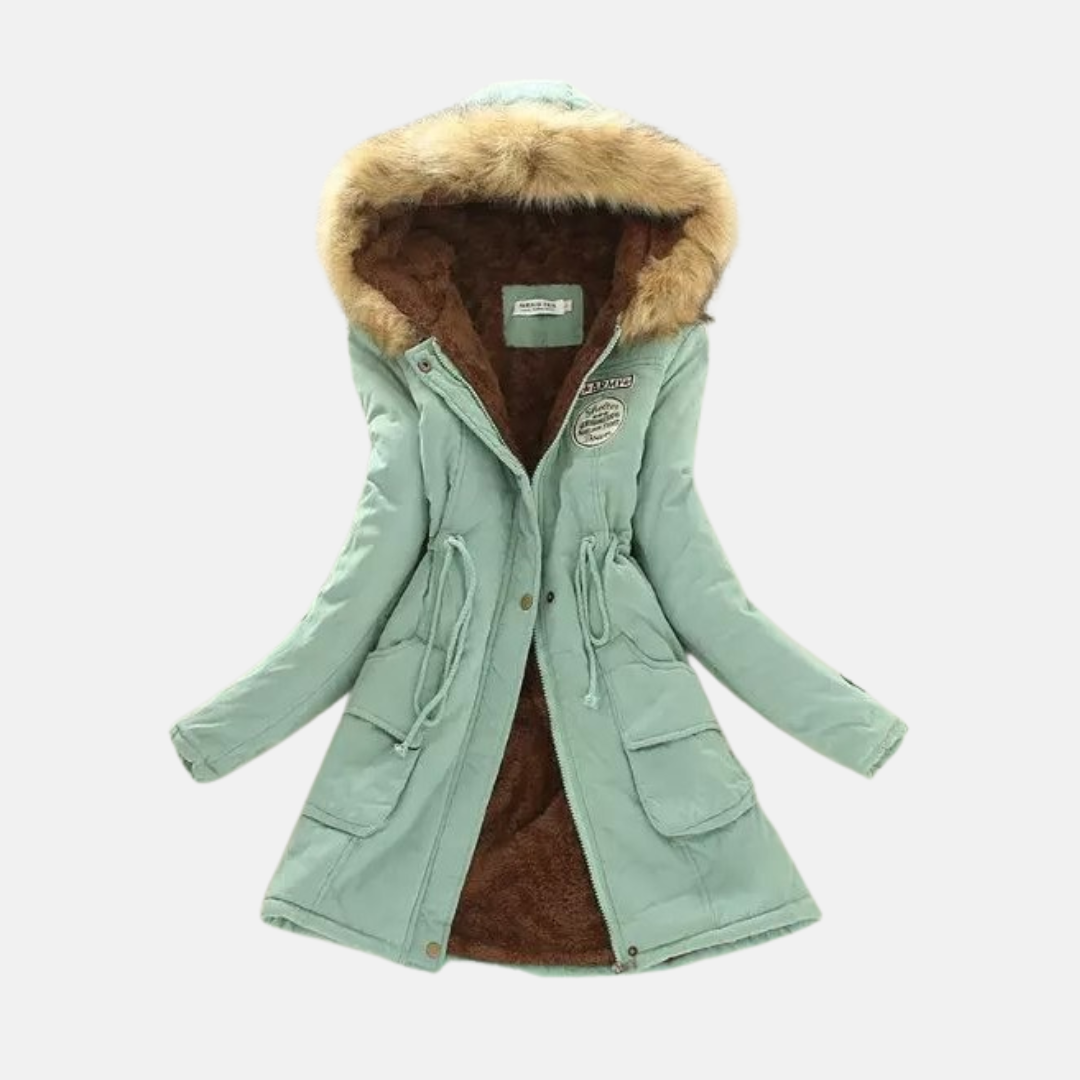 TrendAura Nordisk-Flair Women's Parka Coat With Sherpa Lining And Faux Fur Hood Drawstring Waist Pockets For Winter