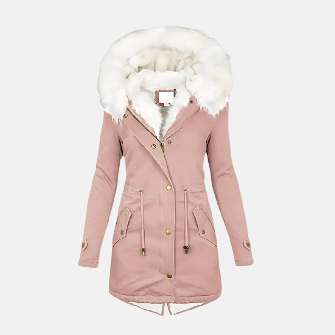 Women’s Parka Coat – Slim Fit – Faux Fur Hood – Water-Resistant – Mid-Length