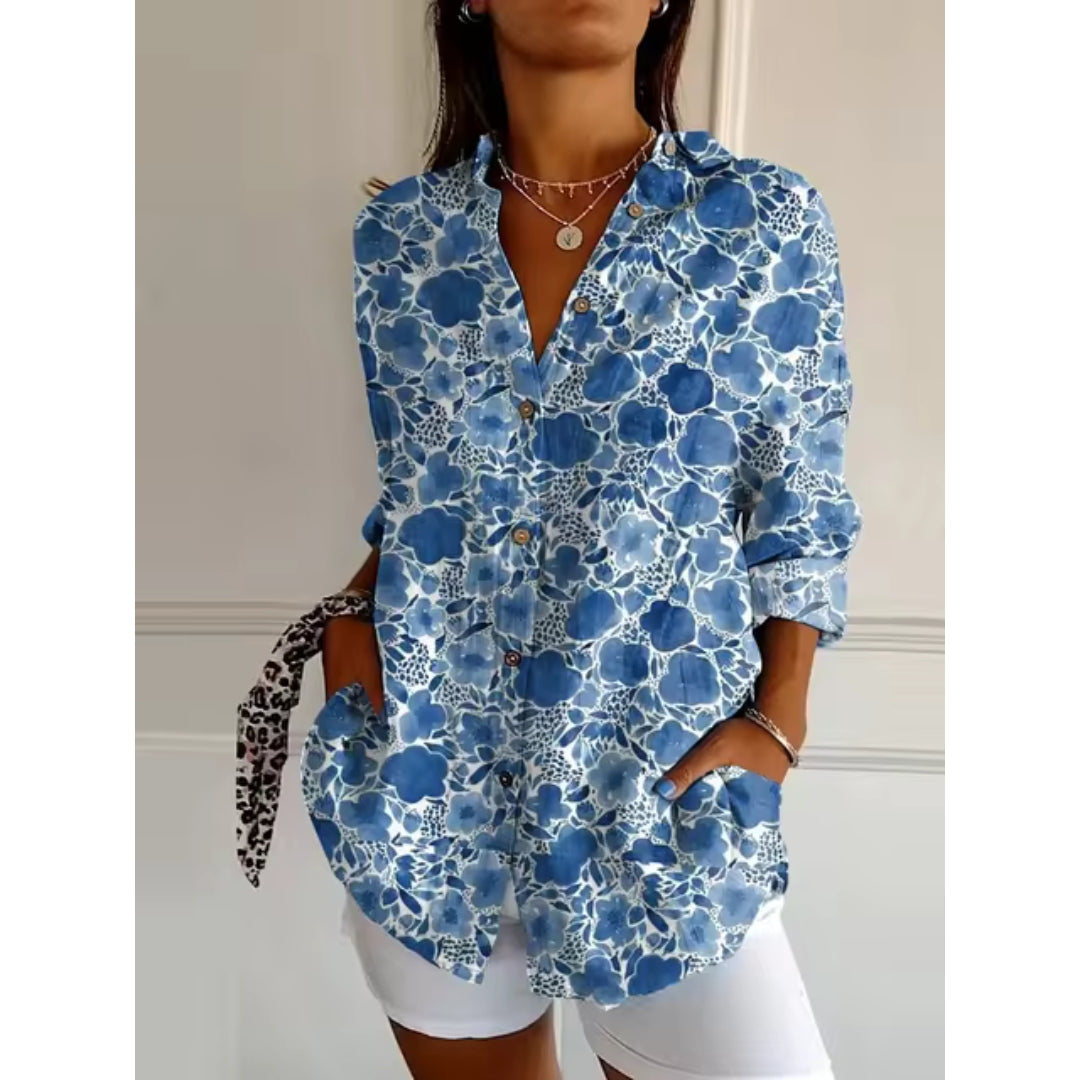 Floral blouse with buttons for women
