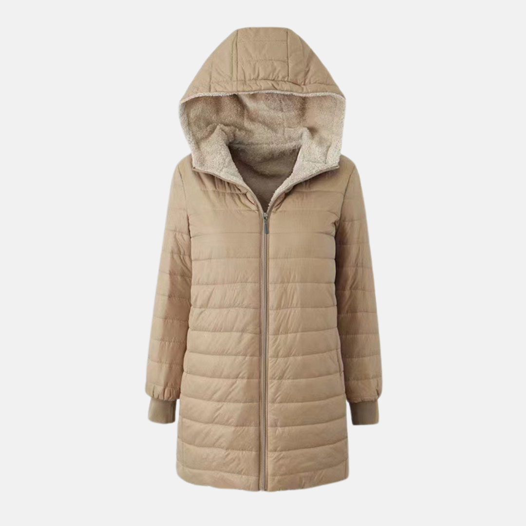 Women’s Puffer Coat – Hooded Quilted Design – Plush Lining – Mid-Length Regular Fit