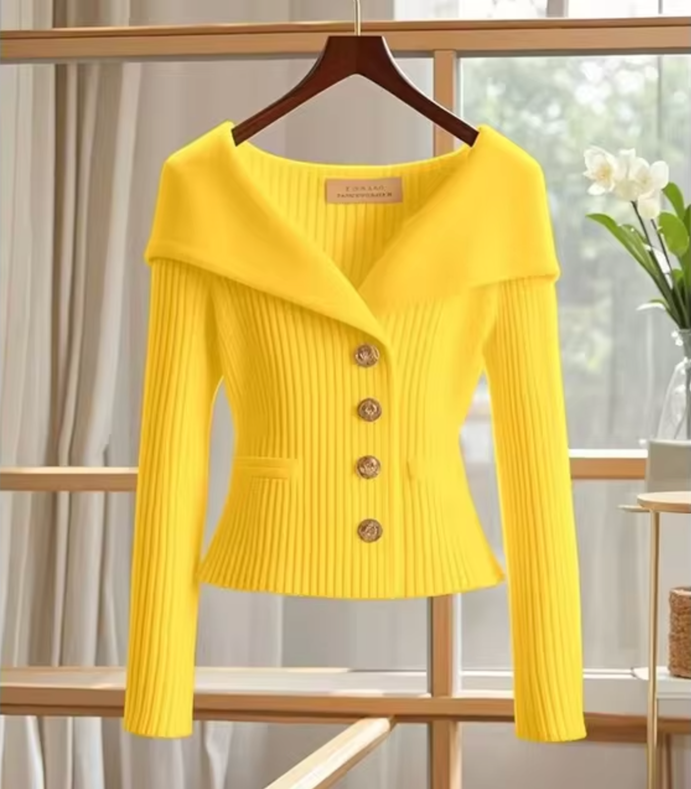 Women's cardigan with buttons and tailored cut | off-shoulder