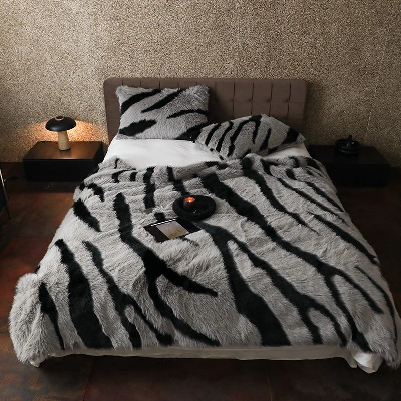 Plush Faux Fur Zebra Throw Blanket