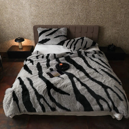 Plush Faux Fur Zebra Throw Blanket