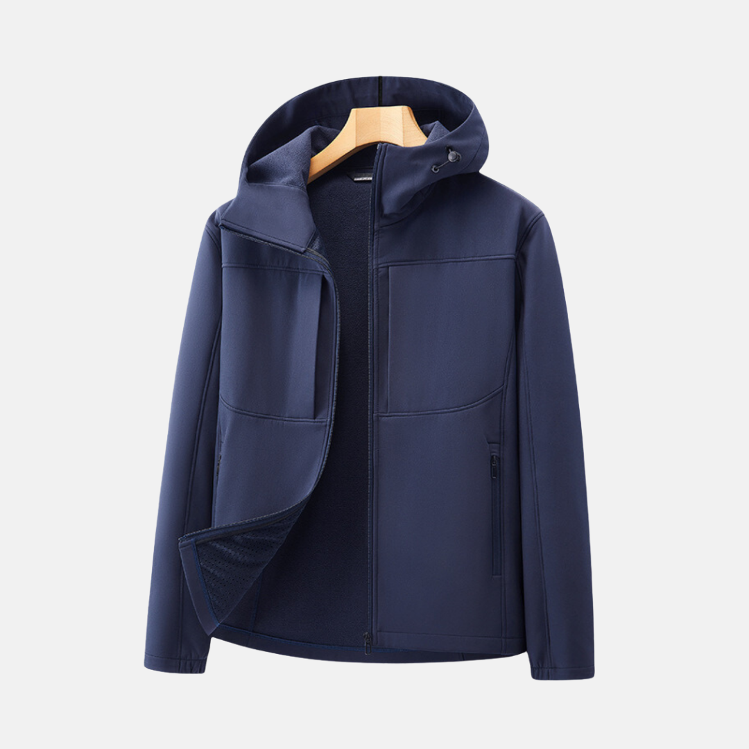 TrendAura Men’s Softshell Jacket With Fleece Lining Regular Fit Adjustable Hood And Zip Pockets