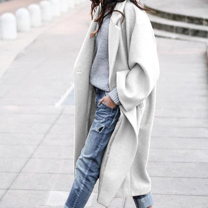 Evelyn Coat For Women Elegant Long Coat With Pockets Warm Polyester Timeless Style