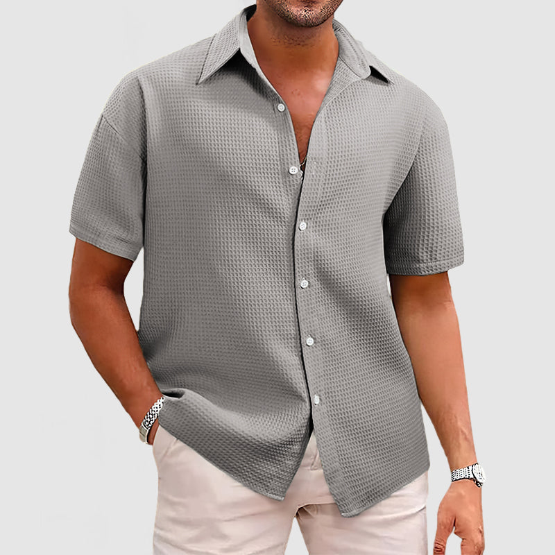 Men's Waffle Short Sleeve Shirt Relaxed Fit With Soft Textured Fabric For All Day Comfort