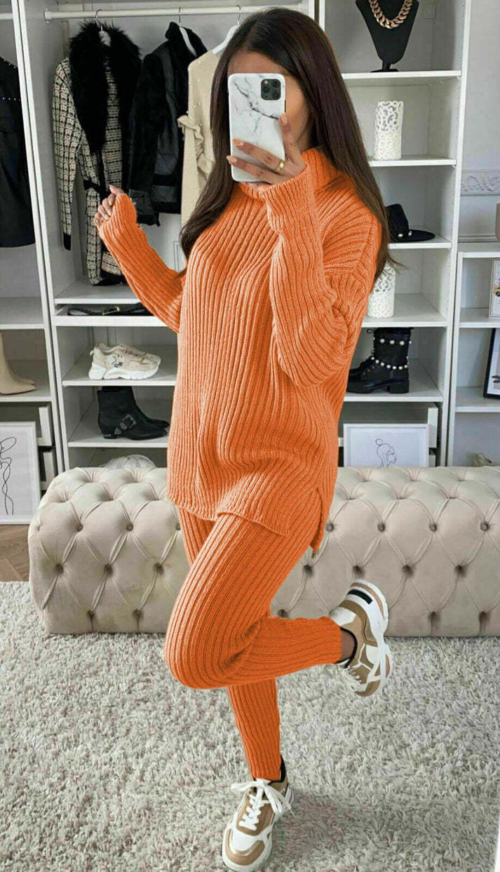 Loungewear Set For Women Super Soft Knit Fabric With Chunky Polo Collar Top And Matching Leggings For Ultimate Comfort