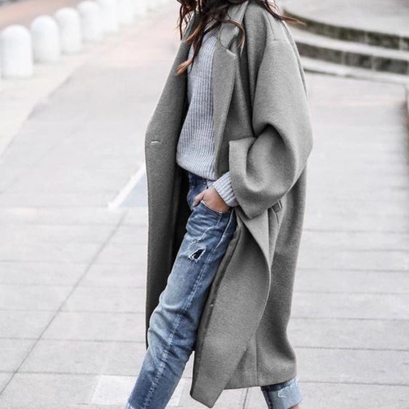 Evelyn Coat For Women Elegant Long Coat With Pockets Warm Polyester Timeless Style